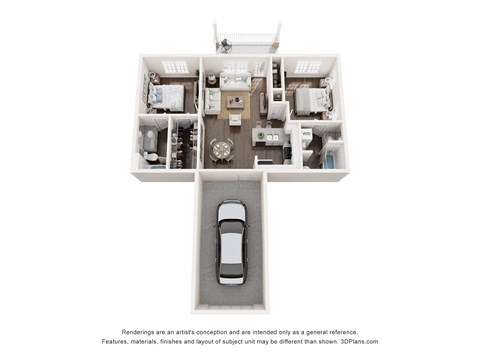 Floor plan for 2 beds, 2 baths, 959 sqft